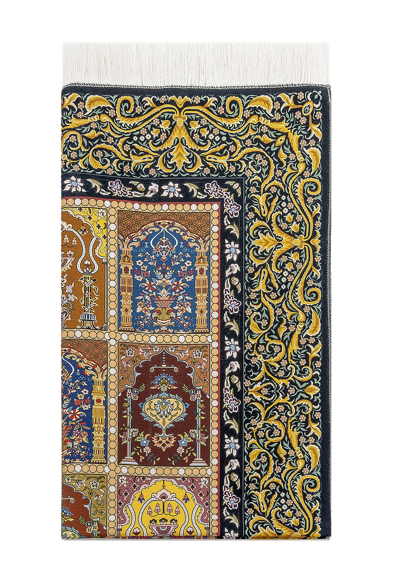 Kadife İpek Dokulu Keseli Etnik Desenli Seccade - 62x110 cm, Pratik ve Taşınabilir - IPK07 - 5