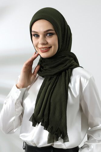 Khaki Hijab Ready Made Practical Corded Cotton Shawl - 1