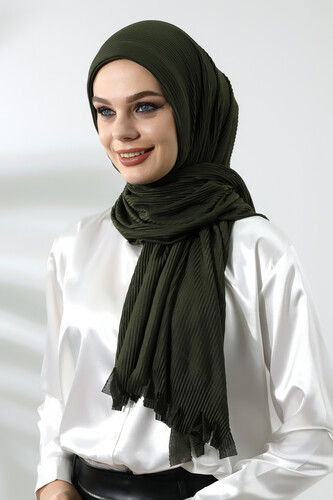 Khaki Hijab Ready Made Practical Corded Cotton Shawl - 2