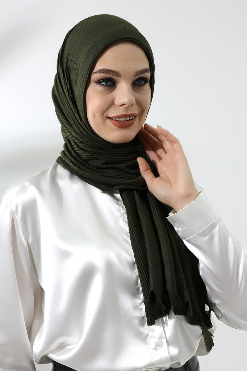 Khaki Hijab Ready Made Practical Corded Cotton Shawl - 3