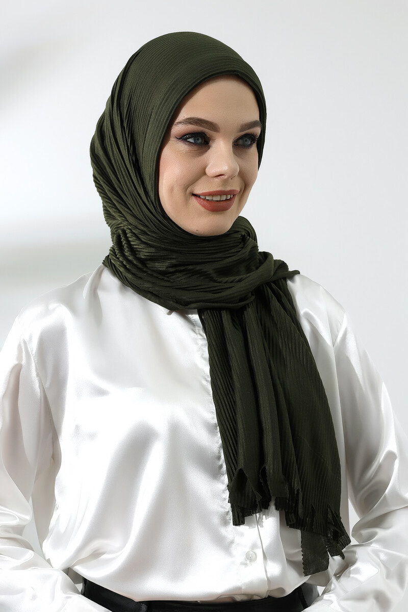 Khaki Hijab Ready Made Practical Corded Cotton Shawl - 4