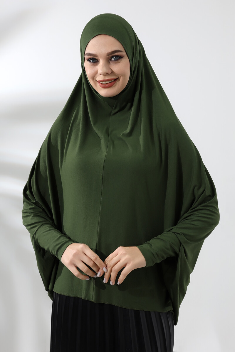 Khaki Ready Practical Sultanbaş Hijab Sleeve Combed Cotton Soufflé Scarf Hijab - 1