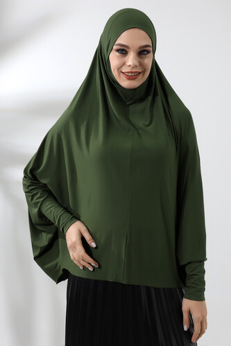 Khaki Ready Practical Sultanbaş Hijab Sleeve Combed Cotton Soufflé Scarf Hijab - 2