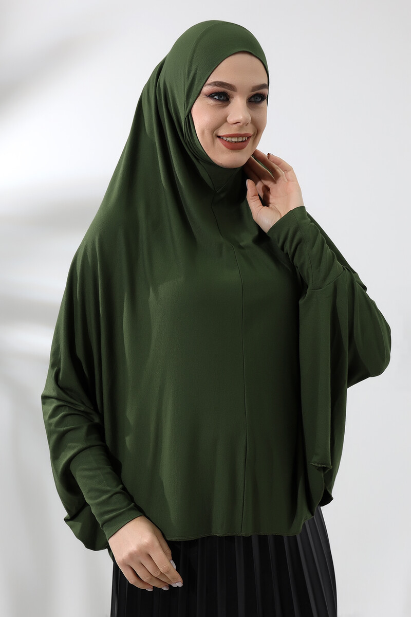 Khaki Ready Practical Sultanbaş Hijab Sleeve Combed Cotton Soufflé Scarf Hijab - 6