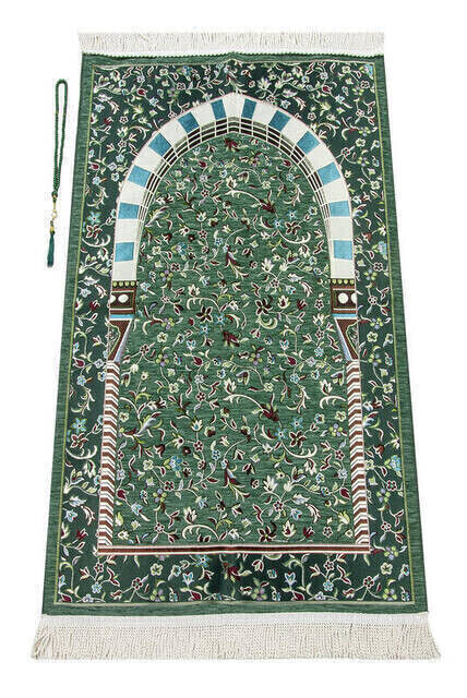 Khaki Prayer Dress - Ravza Motif Prayer Rug and Rosary - Worship Set - 13