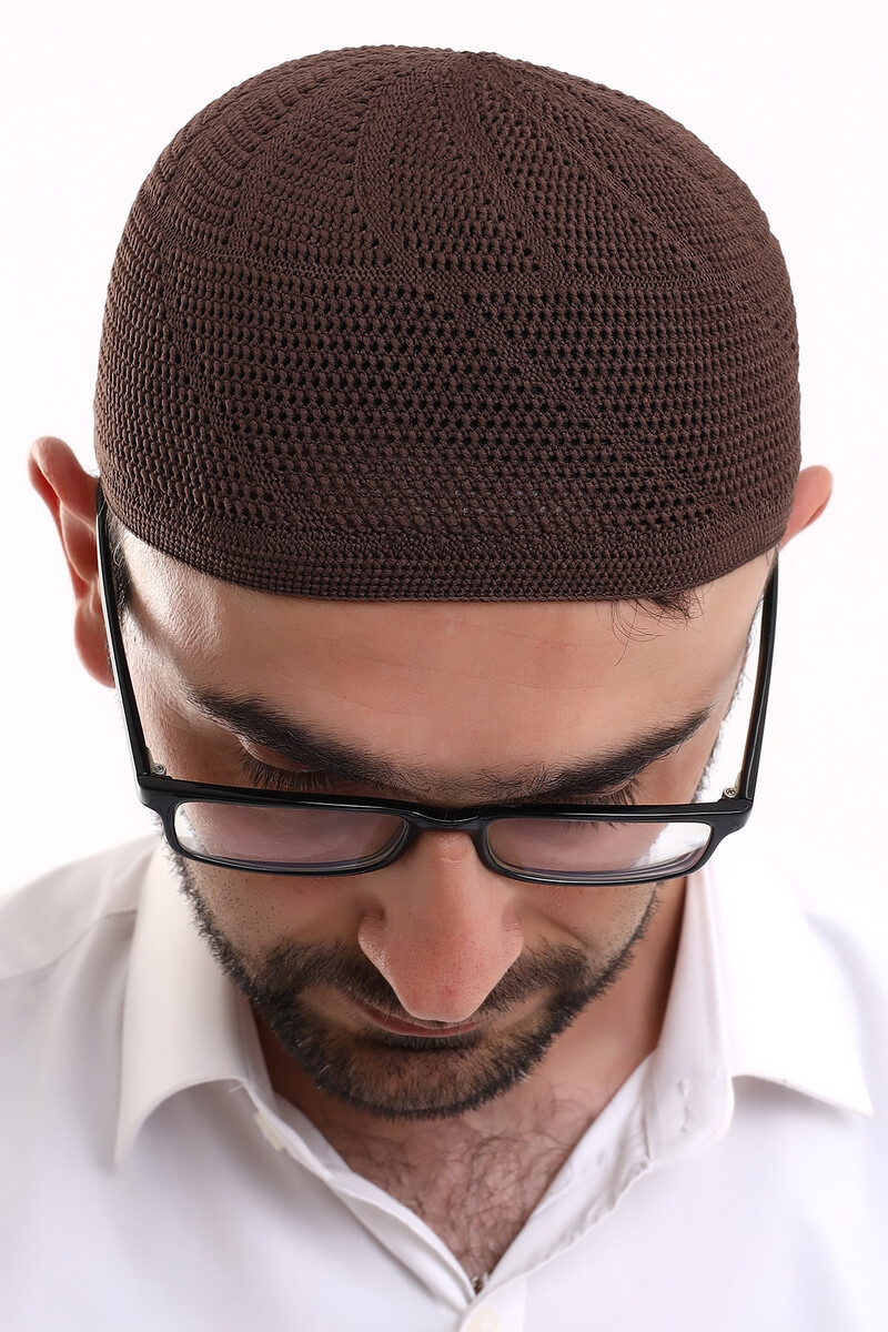 Lace Cotton Knitwear Machine Knitted Skullcap Coffee - 5