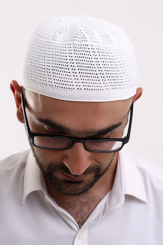 Lace Machine Knitted Men's Skullcap White - 6