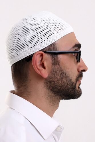 Lace Machine Knitted Men's Skullcap White - 4