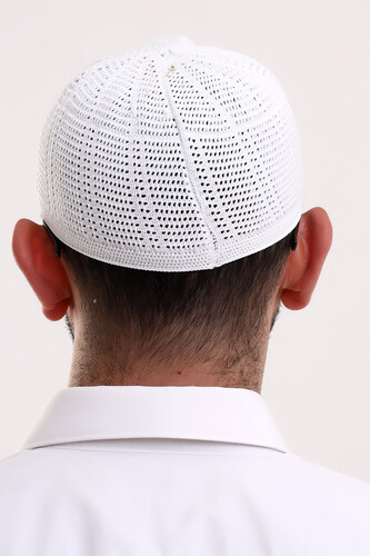 Lace Machine Knitted Men's Skullcap White - 7