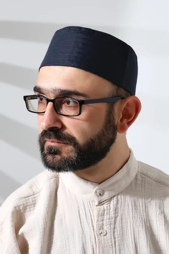 Lacivert Fileli Kumaş Kalıp Namaz Takkesi 