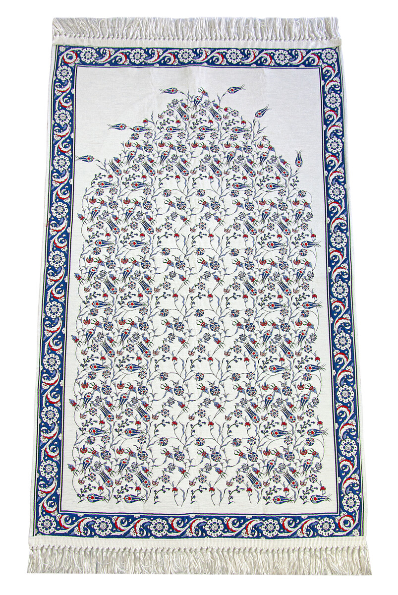 Lale Patterned Woven Prayer Rug - Navy Blue - 1