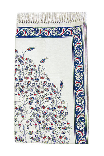 Lale Patterned Woven Prayer Rug - Navy Blue - 3