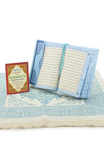 Lectern, Quran and Prayer Mat Set - Blue for My Son - 4