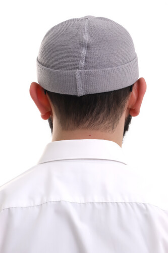 Light Gray Folded Plain Pattern Winter Orlon Skullcap Hat - 6