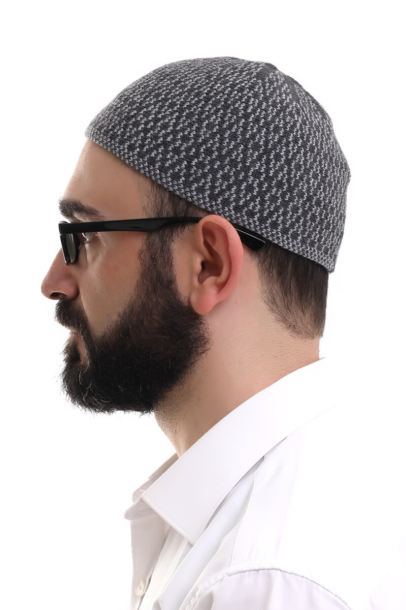 Light Gray Winter Orlon Prayer Skull Argentine Patterned Skullcap - 3