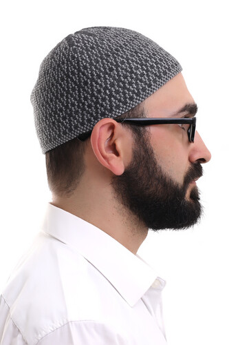 Light Gray Winter Orlon Prayer Skull Argentine Patterned Skullcap - 4