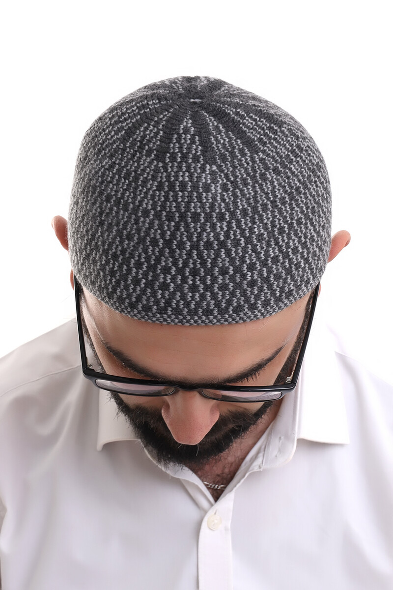 Light Gray Winter Orlon Prayer Skull Argentine Patterned Skullcap - 5