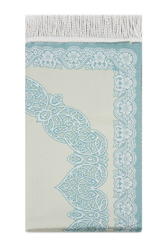 Lined Satin Jacquard Prayer Rug - Blue - 2