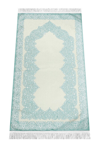 Lined Satin Jacquard Prayer Rug - Blue - 1