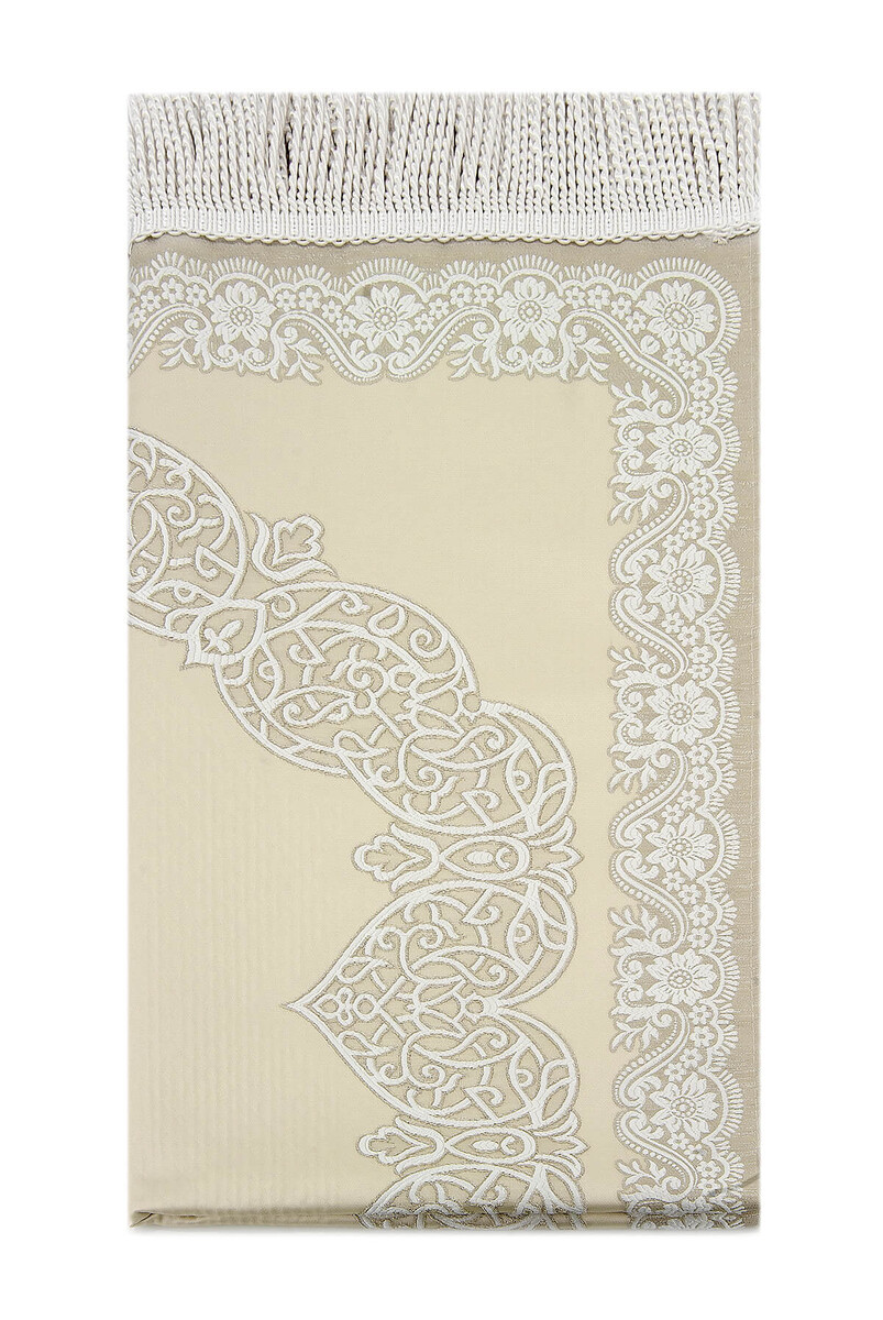 Lined Satin Jacquard Prayer Rug - Cream - 2