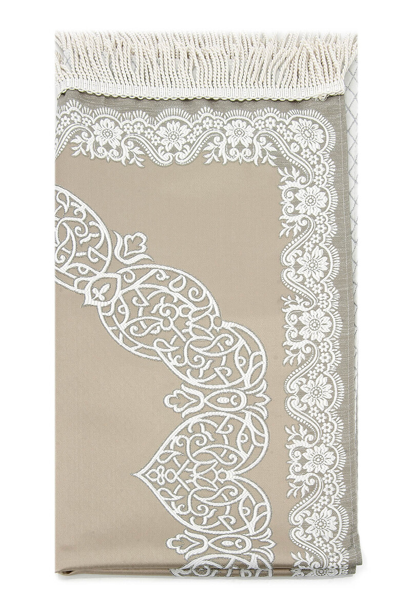 Lined Satin Jacquard Prayer Rug - Dark Cream - 2