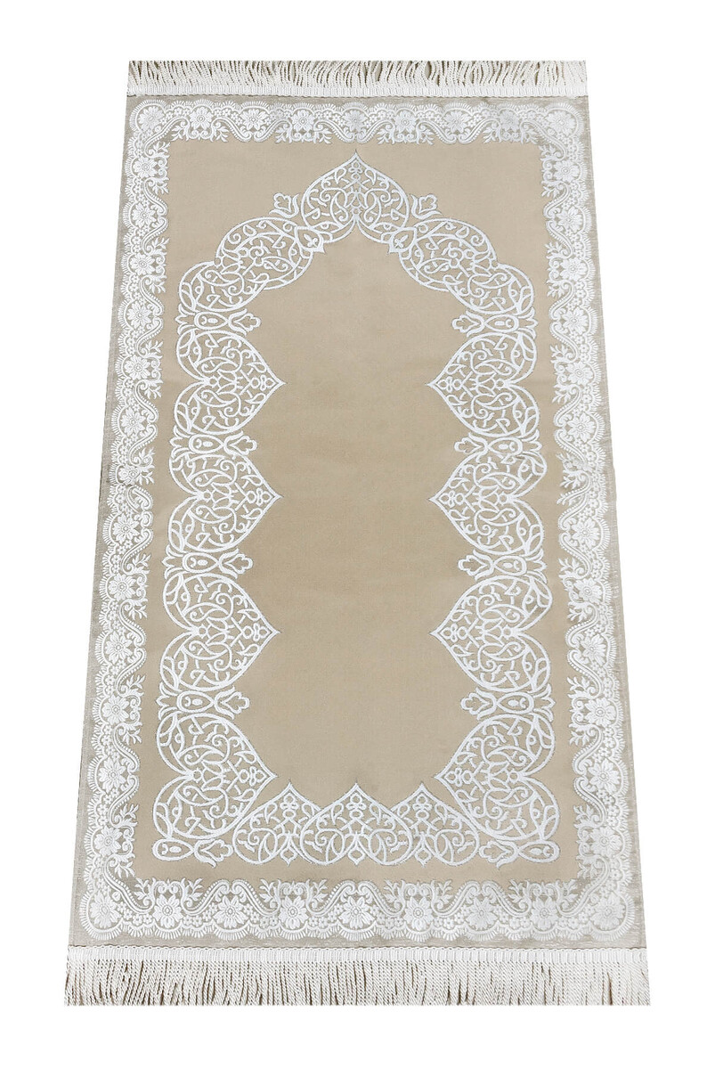 Lined Satin Jacquard Prayer Rug - Dark Cream - 1