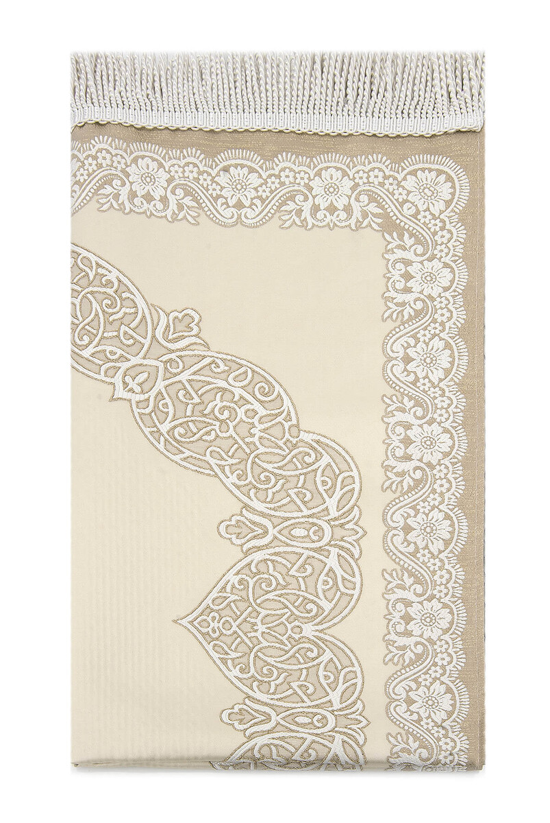 Lined Satin Jacquard Prayer Rug - Light Cream - 2