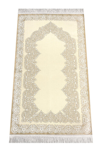 Lined Satin Jacquard Prayer Rug - Light Cream - 1