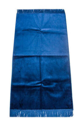 Luxurious Irregularly Patterned Velvet Velor Prayer Rug - Navy Blue - 1