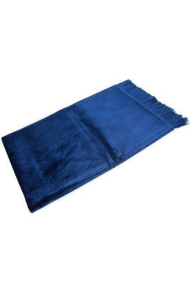 Luxurious Irregularly Patterned Velvet Velor Prayer Rug - Navy Blue - 2