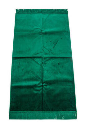 Luxurious Irregularly Patterned Velvet Velor Prayer Rug Dark Green - 1