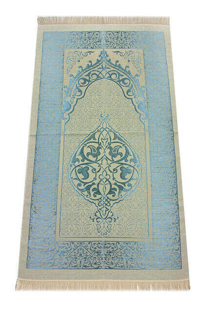 Luxurious Light Color Ottoman Taffeta Prayer Rug - 0210 - Blue Color - 1