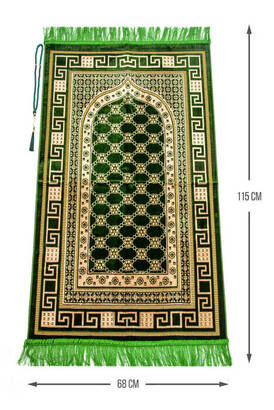 Luxurious Velvet Şipinger Prayer Rug Rosary with Gift Light Green - 1