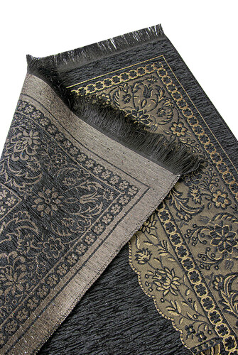 Luxury Mihrab Thick Velvet Prayer Rug Black - 2