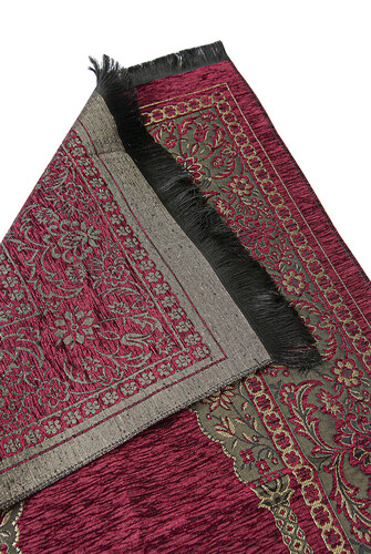 Luxury Mihrab Thick Velvet Prayer Rug Burgundy - 2