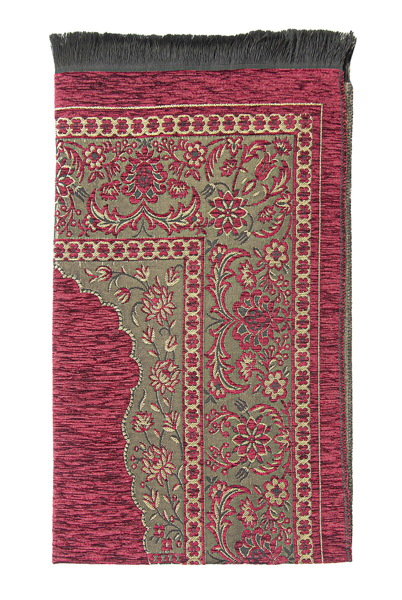 Luxury Mihrab Thick Velvet Prayer Rug Burgundy - 3