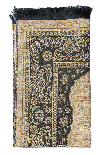 Luxury Mihrab Thick Velvet Prayer Rug Dark Cream - 3