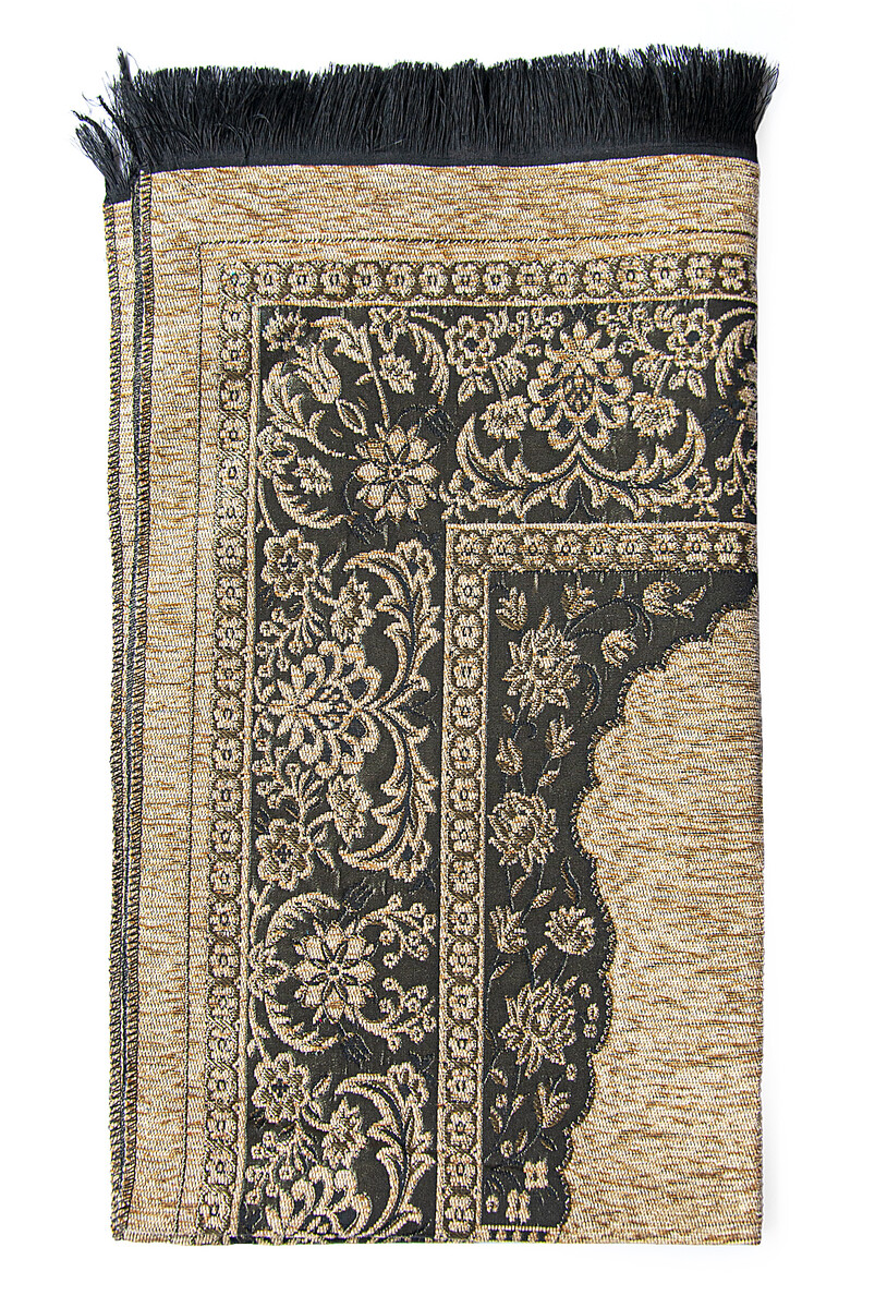 Luxury Mihrab Thick Velvet Prayer Rug Dark Cream - 3