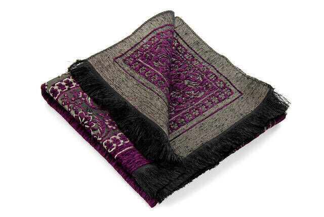 Luxury Mihrab Thick Velvet Prayer Rug Mauve - 3