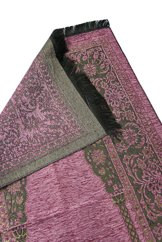 Luxury Thick Chenille Prayer Rug with Mihrab Dark Pink - 2