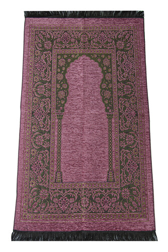 Luxury Thick Chenille Prayer Rug with Mihrab Dark Pink - 1