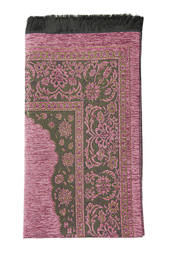 Luxury Thick Chenille Prayer Rug with Mihrab Dark Pink - 3