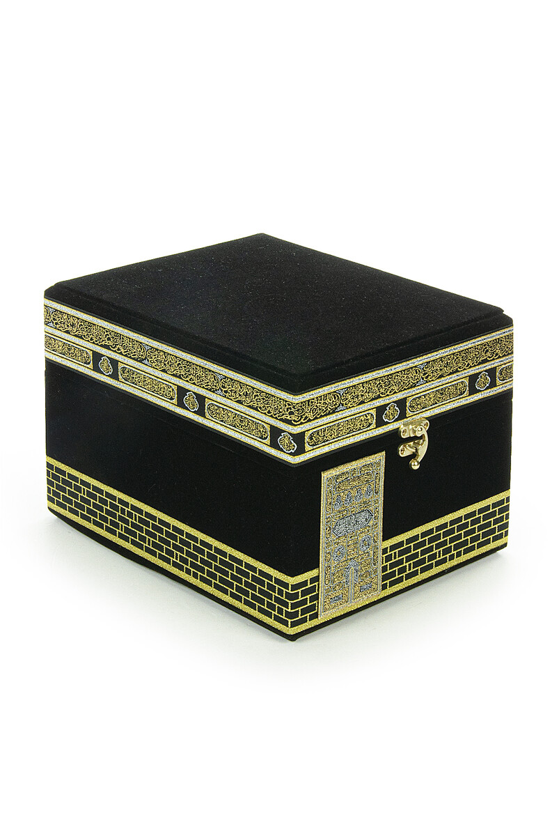 Luxury Velvet Covered Kaaba Boxed Scarf Rosary Dhikirmatik Koran Kerim and Prayer Rug Set - 1