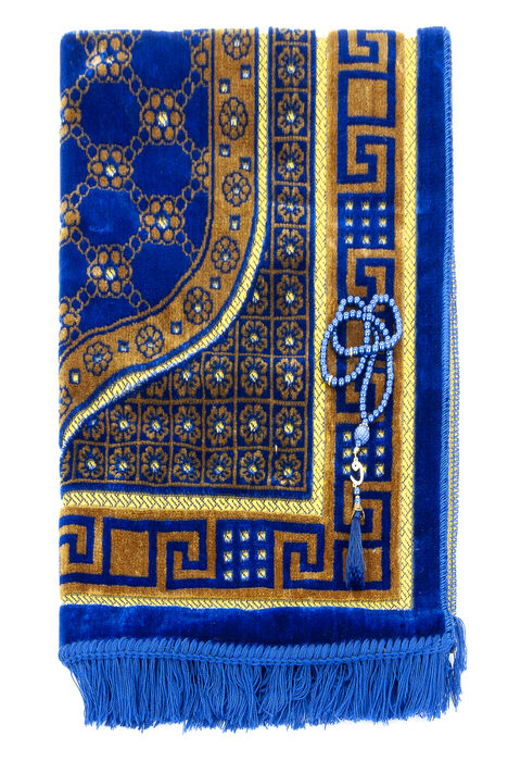 Luxury Velvet Shipinger Prayer Rug Rosary Gift Navy Blue - 2