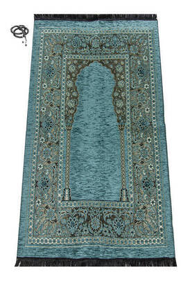 Luxury Mihrab Thick Chenille Prayer Rug Blue - 1