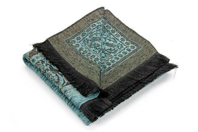 Luxury Mihrab Thick Chenille Prayer Rug Blue - 3