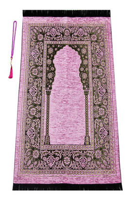 Luxury Mihrab Thick Chenille Prayer Rug Pink - 1