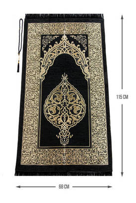 Luxury Ottoman Chenille Prayer Rug Rosary Gift Black - 1