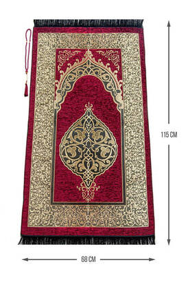 Luxury Ottoman Chenille Prayer Rug Rosary Gift Red - 1