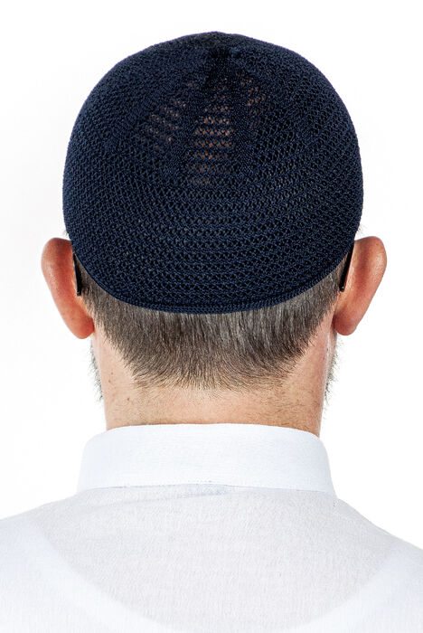 Luxury Steel Knitted Prayer Cap Navy Blue 1 Piece - 3